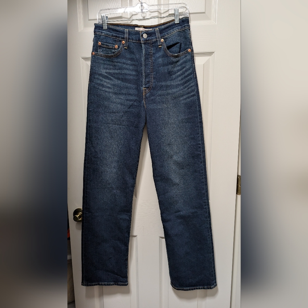 Levi’s Ribcage Straight Jeans Size 29 X 32 High Rise Dark Wash Denim